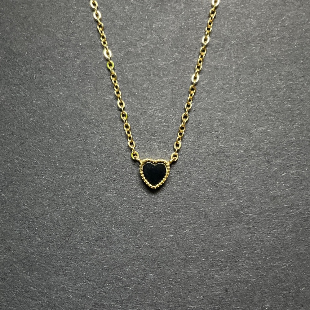 14k Gold Vermeil w/ Tiny Black Heart Pendant Necklace
